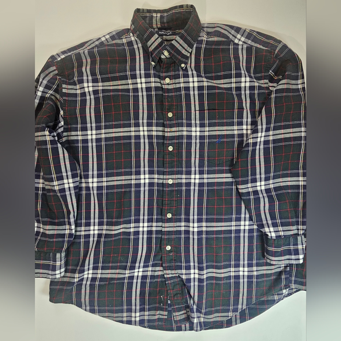 Nautica Mens Button Down Shirt 2xl Plaid Tartan Dark Academia 90s Preppy Cotton